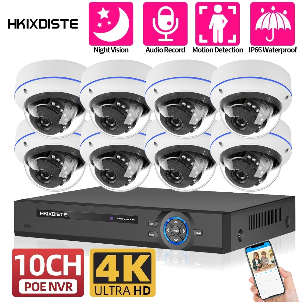 

XMEye 10CH 8MP 4K HD POE Стандартный комплект видеонаблюдения для дома с датчиком движения наружная IP-камера POE NVR Kit