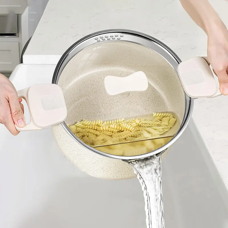 

6 Quart Soup Pot Multipurpose Pasta Pot with Strainer Lid & Twist and Lock Handles Nonstick Stock Pot Spaghetti Cooking Pot