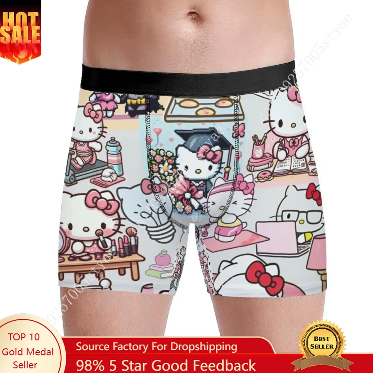 

Нижнее белье с принтом Hello Kitty, удобные и дышащие мужские трусы-боксеры, милые и стильные брюки.