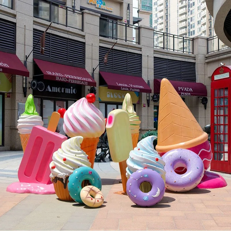 F001 Ice Cream Donut Decoration Garden Resin Statues Outdoor Food Shaped Art Display Custom Ornaments Resin Sculpture