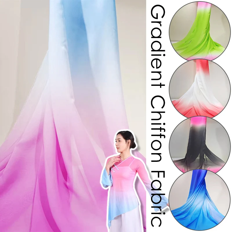 

1 Yard Chiffon Gradient Rainbow Transition Color Chiffon Fabric For Diy Sewing Stage Costume Ancient Style Dress Hanfu Fabric