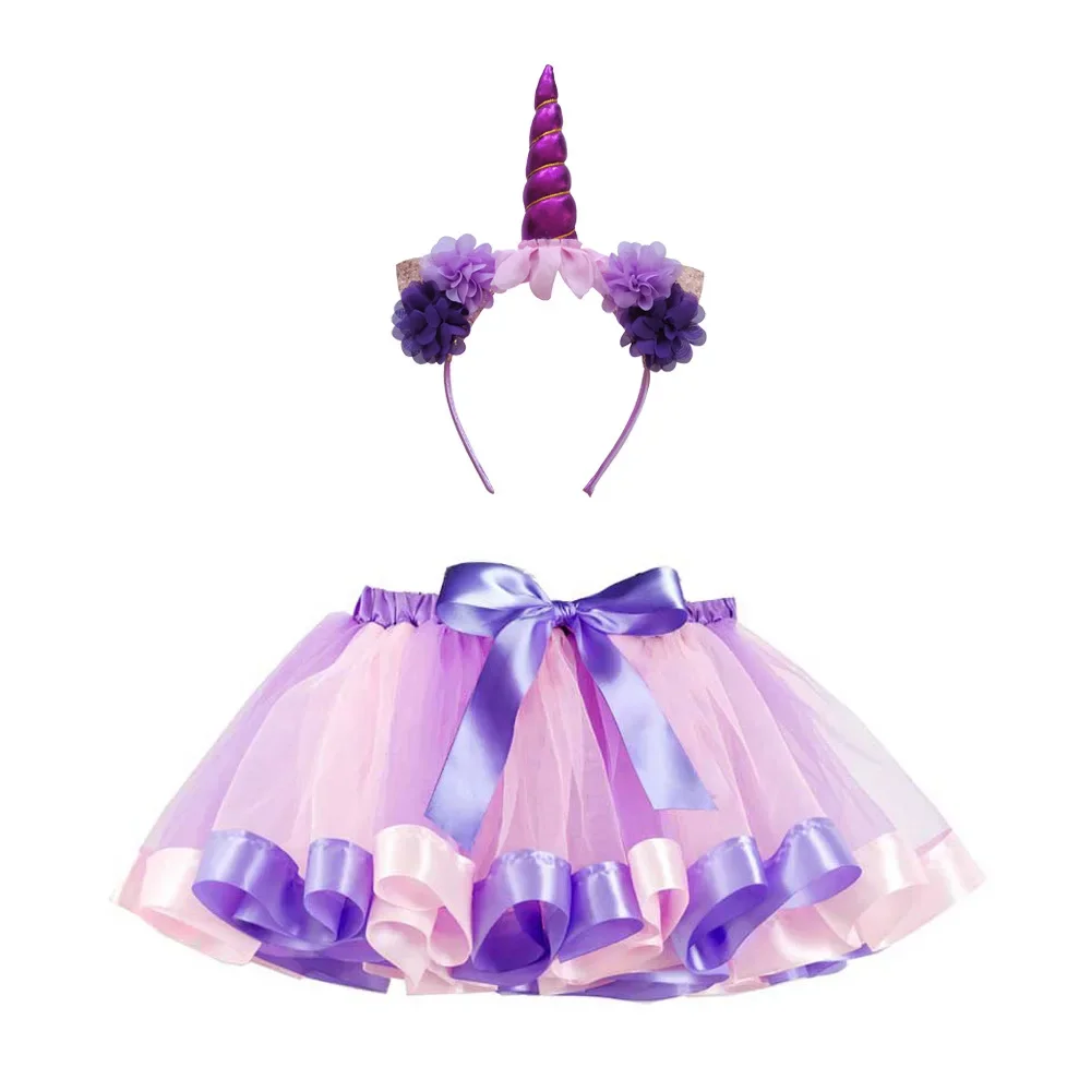 Kids Girl Tutu Skirt Fluffy Birthday Party Ballet Perform Tulle Skirt Christmas Costume with Headband Girls Skirts 2 4 6 8 Years