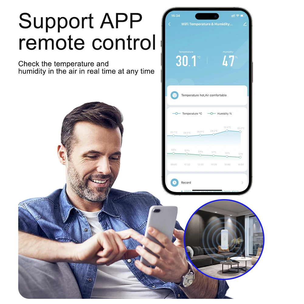 SIXWGH Smart Home Temperature And Humidity Sensor WiFi Tuya Smartlife App Remote Monitor Indoor Hygrometer Controller