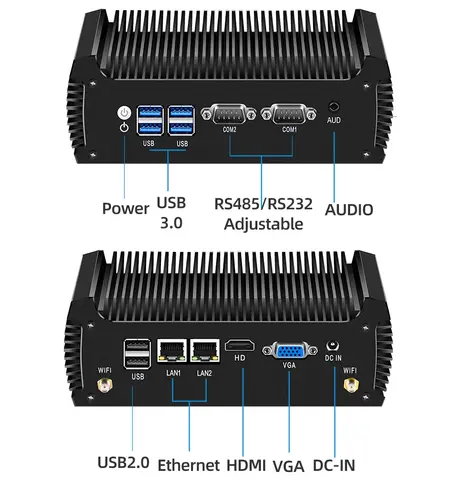 Mini PC Fanless Dual LAN Core i5 5200U i3 5005U Celeron 2955U 2*COM RS232 DDR3L PC WIFI Linux Ubuntu Industrial Mini Computer