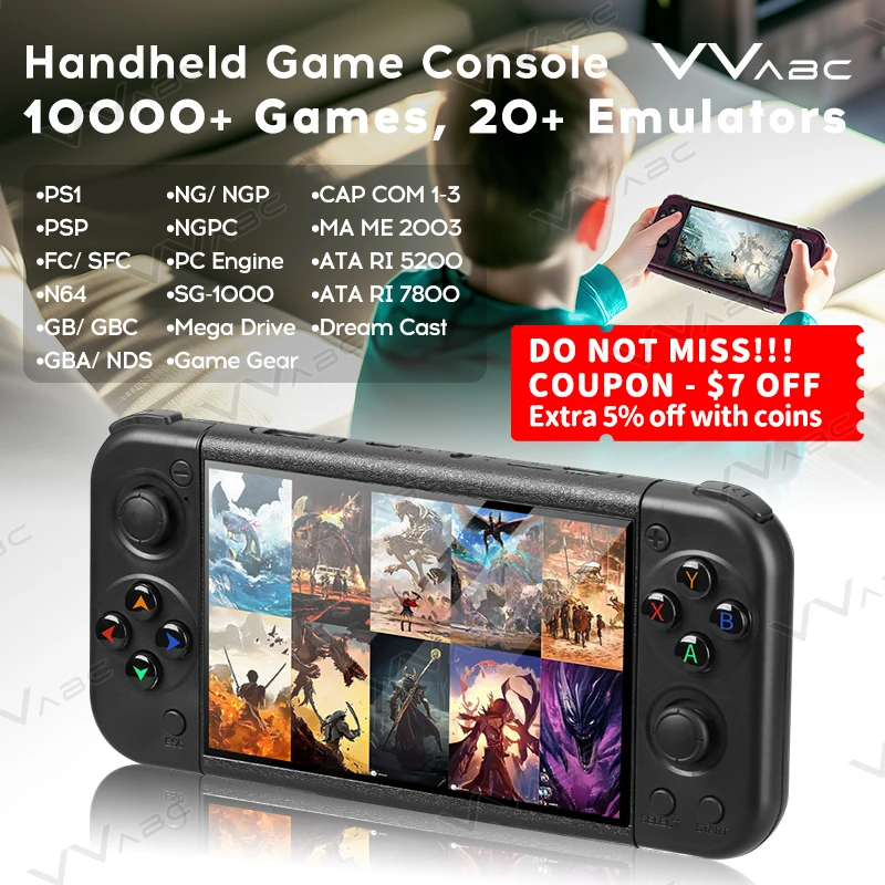 

Handheld Portable Retro Game Console Pre-installed Classic Game for PS1/FC/GBA/N64/NDS/PSP 5.0 Inch Big IPS Screen 64GB Kid Gift