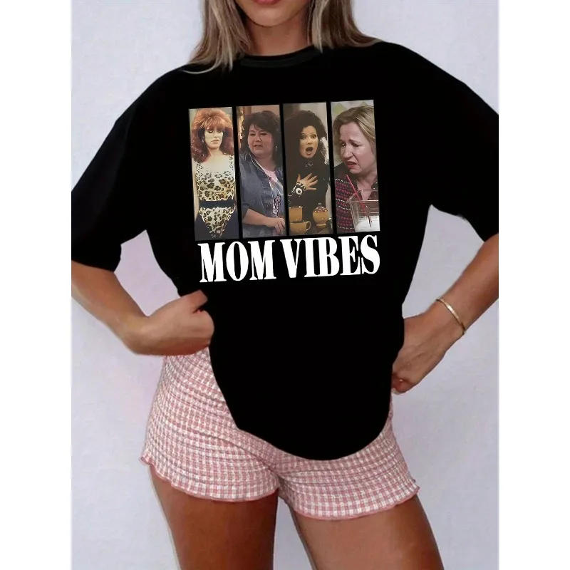 Mom Feels Homey Atmosphere Women's Spring/Summer Trendy Printed Casual T-Shirt Fashion Essential Classic Crew Neck Design