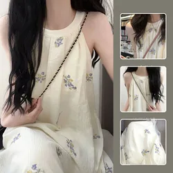 Floral Women Nightgown Summer Korean Sleepwear Sleeveless Night Dress Halter Loose One Piece Pajamas Fashion Home Wears 2024 New