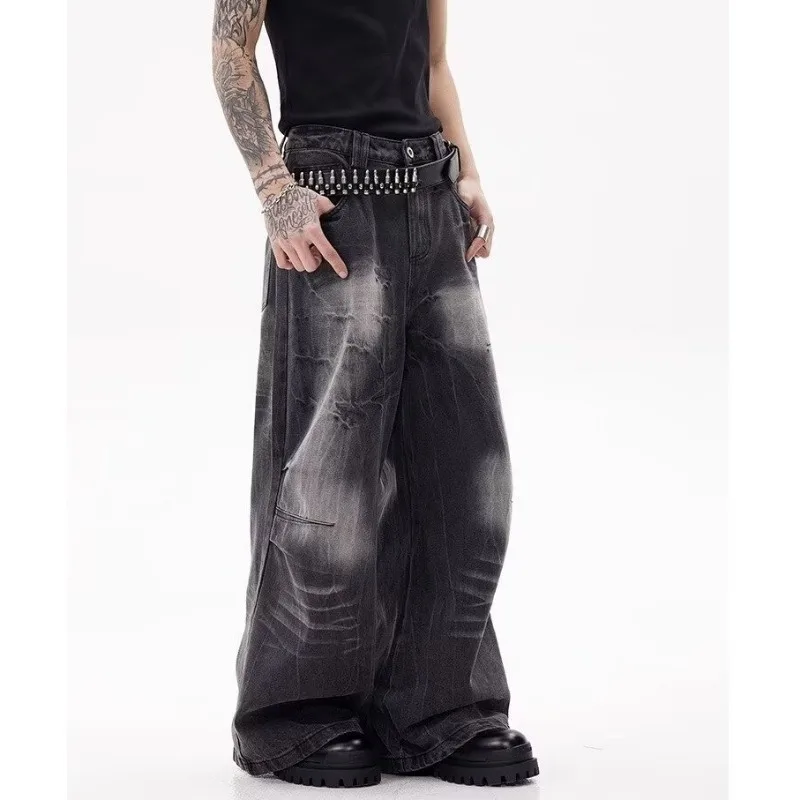 

Y2K Street Jeans Washed And Cracked Frayed High Waist Wide-leg Pants Streetwear Vintage Gothic Retro Men Women Unisex Fashion