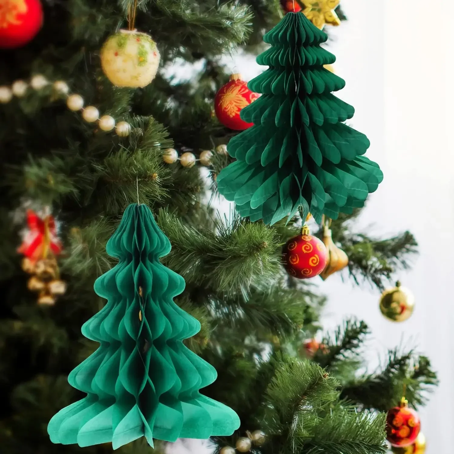 Christmas 3D Paper Honeycomb Tree Decorations Honeycomb Hanging Pendant Table Ornaments Gift for Christmas Party Favors Navidad