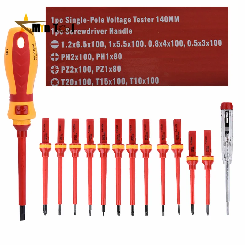 13PCS 1000V Changeable Insulated Screwdriver Set Magnetic Slotted Bits Repair Tool for Electrician Tool