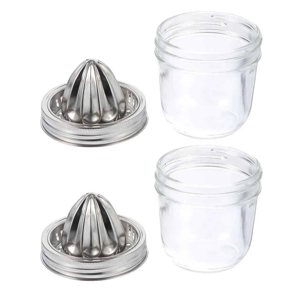 2Pcs Stainless Steel Mason Jar Manual Citrus Juicer for Oranges Lemons Grapefruits Portable Hand Press Juice Extractor Home