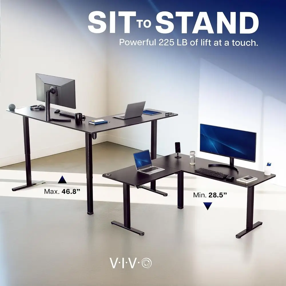 Reversible L-Shaped Electric Standing Desk, 63x55 inches, Height Adjustable with Memory Controller