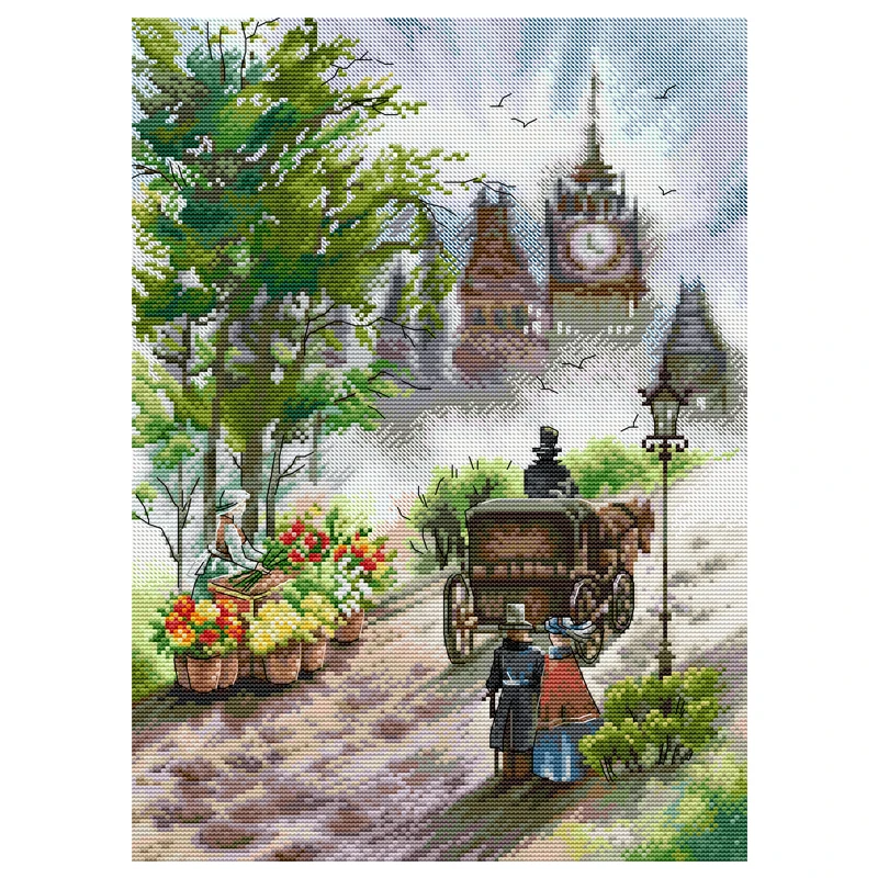 Joy Sunday Cross Stitch Kit Early Morning in The Countryside 11CT 14CT Printed Cross Stitch Embroidery Kit Set Crosstitch Kit