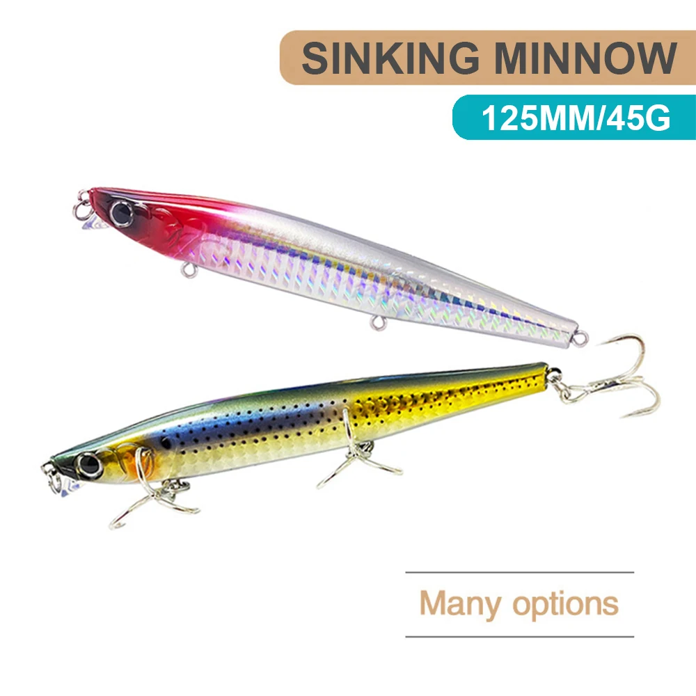 12.5cm 45g Fishing Lures Minnow Wobbler Long Casting Sinking Heavy Shot Artificial Hard Bait Fishing Accessories Decoy MN707