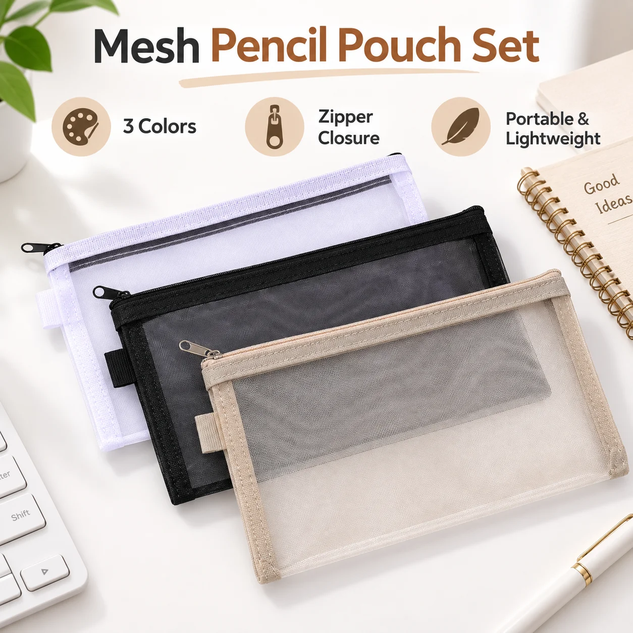 Clear Mesh Pencil Pouch For Exam - 1pc Transparent Mesh Pencil Pouch, Clear
