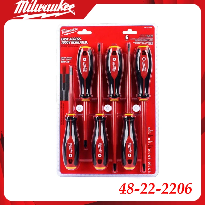 Milwaukee 48-22-2206 6PC 1000V Insulated Slim Tip Screwdriver Set Industrial Grade Hand Tool