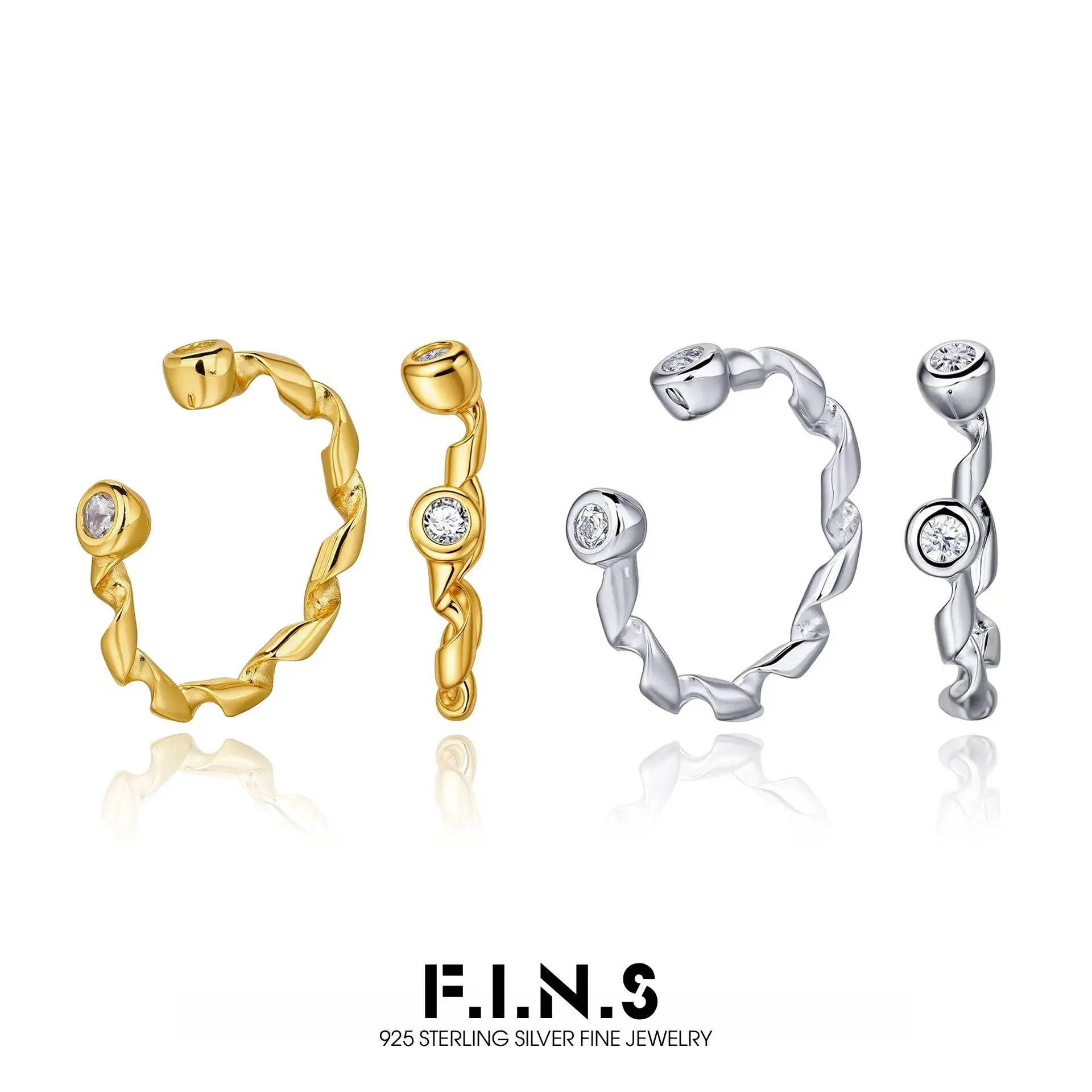Pendientes de plata de ley S925 F.I.N.S, pendientes de clip con diseño retorcido, con circonitas, para la oreja, para el cartílago o el hueso, pendientes de imitación, joyas sin necesidad de perforación.