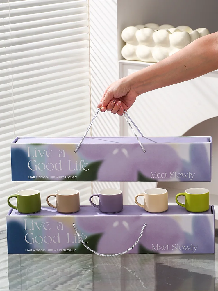 

5 шт./компл. керамические кофейные кружки с коробкой, маленькие чайные чашки, офисные керамические чашки, набор чашек для питьевой воды, чашка для фестиваля, вечеринки, подарки для друзей