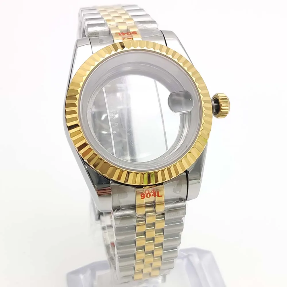 39 mm two-tone gold-plated case, Jubilee bracelet for calibre NH35/NH36, 28.5 mm dial, micro-adjustable stainless steel bracelet