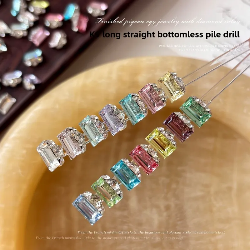 LYLE 3PCS K9 Crystal Sugar Cubes Stacked Nail Gems Super Shiny No Base Rectangle Right Angle Finished Nail Diamonds