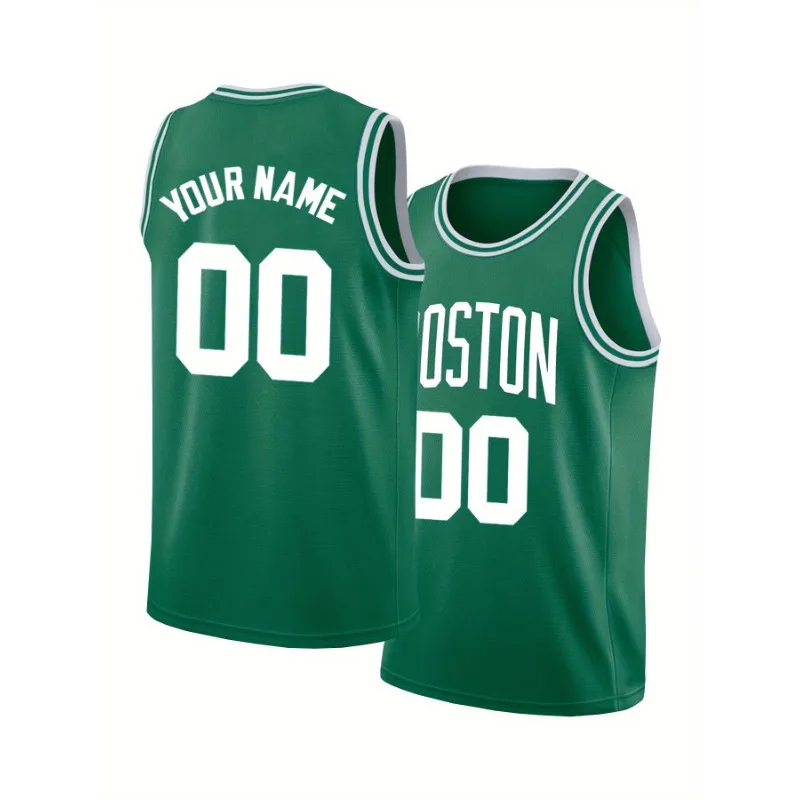 Customized Name&Number Men's Embroidered Basketball Jersey Boston White Round Neck Personalized Sleeveless Shirt Men Tank Top