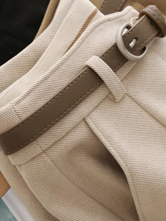 

Thiened Fce женские костюмные брюки с высокой талией, прямые брюки в Корейском стиле, осенне-зимние шерстяные брюки, девять зубьев, брюки-дудочки