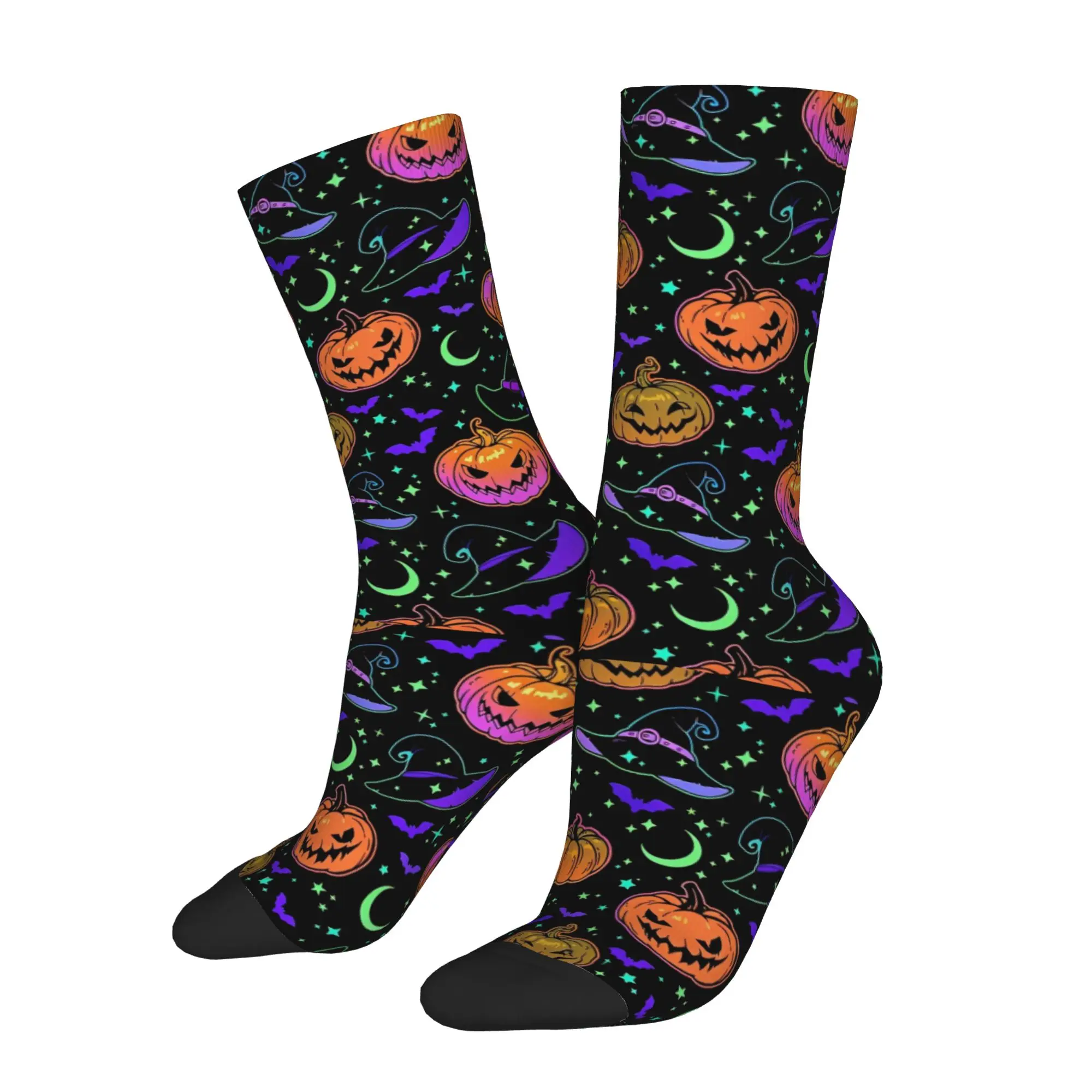 Psychedelic Neon Halloween Pumpkin Socks Men Women Polyester Casual  Socks Harajuku Spring Summer Winter Middle Tube Socks Gifts