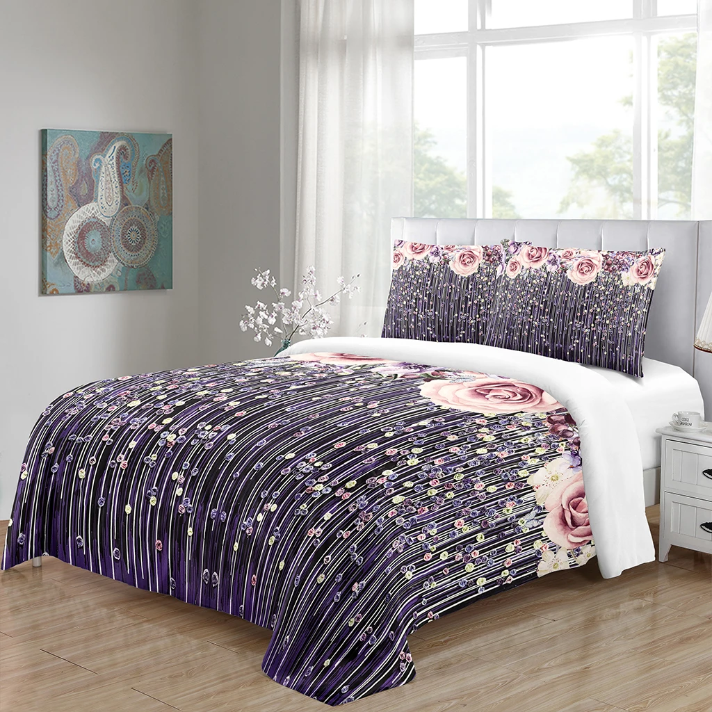 Modern Wedding Pink Rose Series Grey King Queen Twin Full Bedding Sets Single Double Bed Duvet Cover Set and 2 pcs Pillow cover