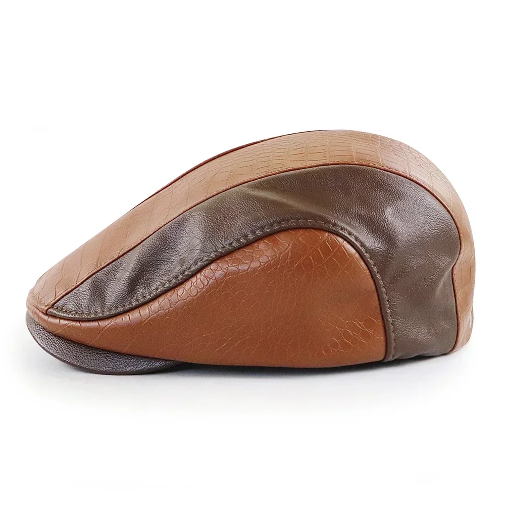2026 New Winter Mens Hats Crocodile Leather Newsboy Caps Outdoor Gorro Hombre Boinas Golf Hat Fashion Warm Flat Cap For Male