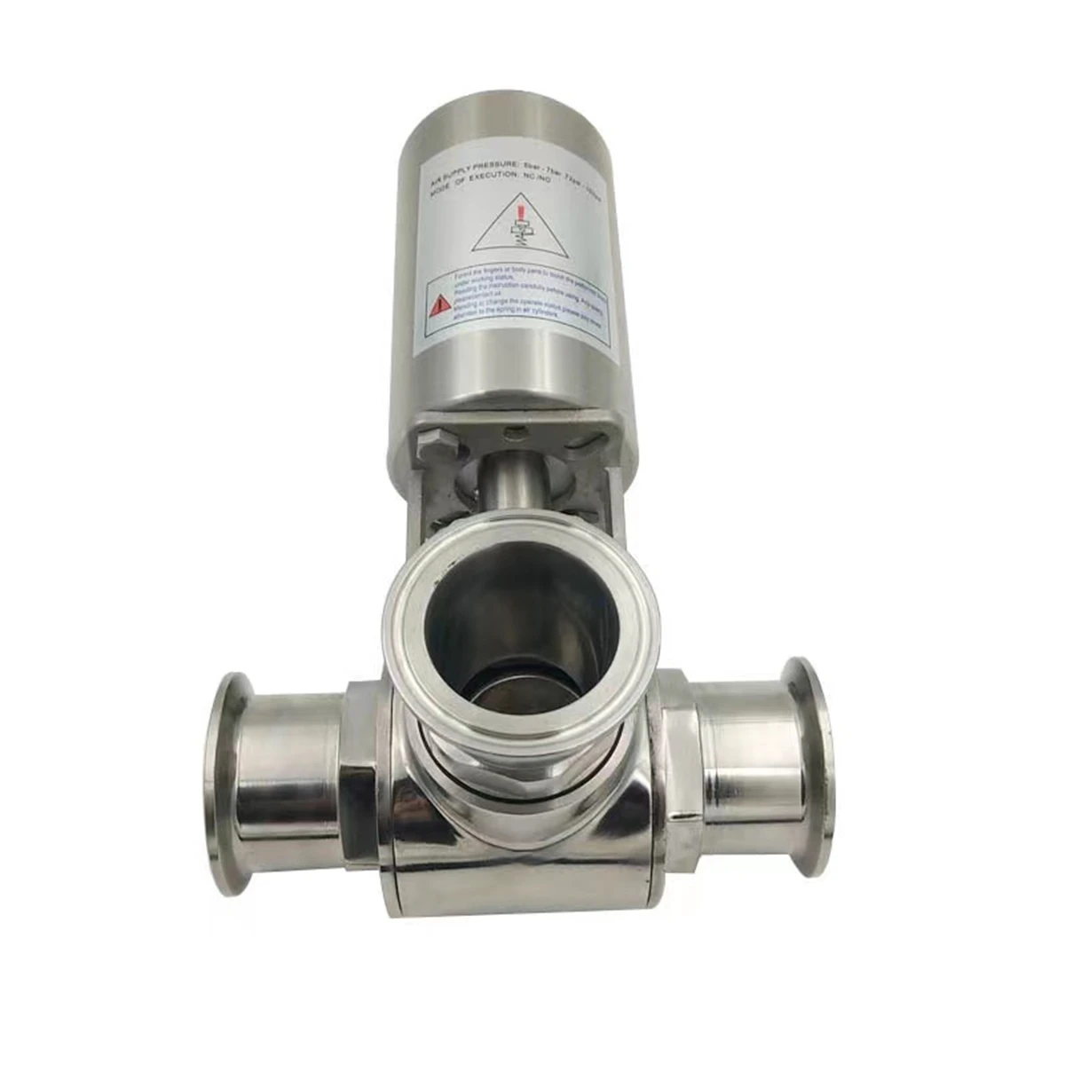 

1-1/2" Tri Clamp OD 50.5MM Pneumatic Sanitary Ball Valve Three Way L Type Actuator Single Acting Stainless Steel 304