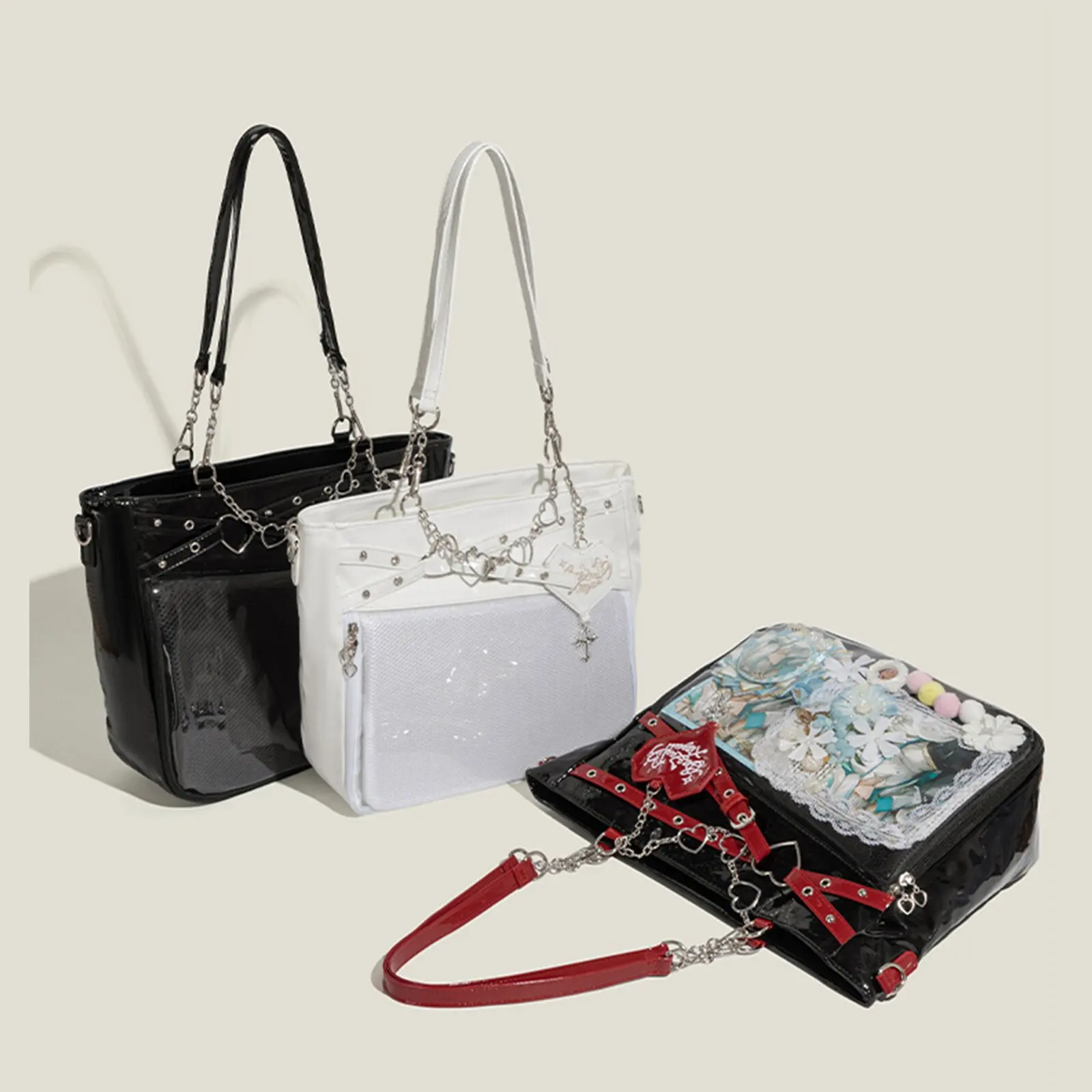 Neue große Kapazität Hot Girl Pain Bag transparente Schmerzschicht Herzschlag Flugbahn Umhängetasche Liebe Kette Umhängetasche – Detail 4