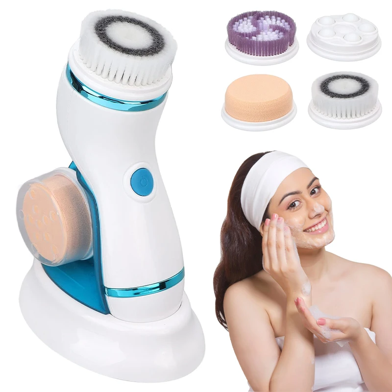 Escova elétrica de limpeza facial 4 em 1, massagem facial, dispositivo de limpeza facial, à prova d'água, limpeza profunda, cravo, acne, remoção de poros