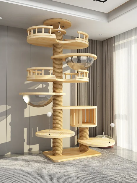 

Pet cat climbing frame, with a rotating solid wood column that does not occupy any space and does not require punching. PVC cat