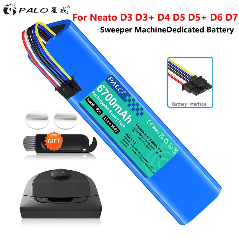 14.4V 6700mAh High Capacity Battery Robot Vacuum Cleaner Sweeper Replacement Batteries For Neato Botvac D3 D3+ D4 D5 D5+ D6 D7 ﻿