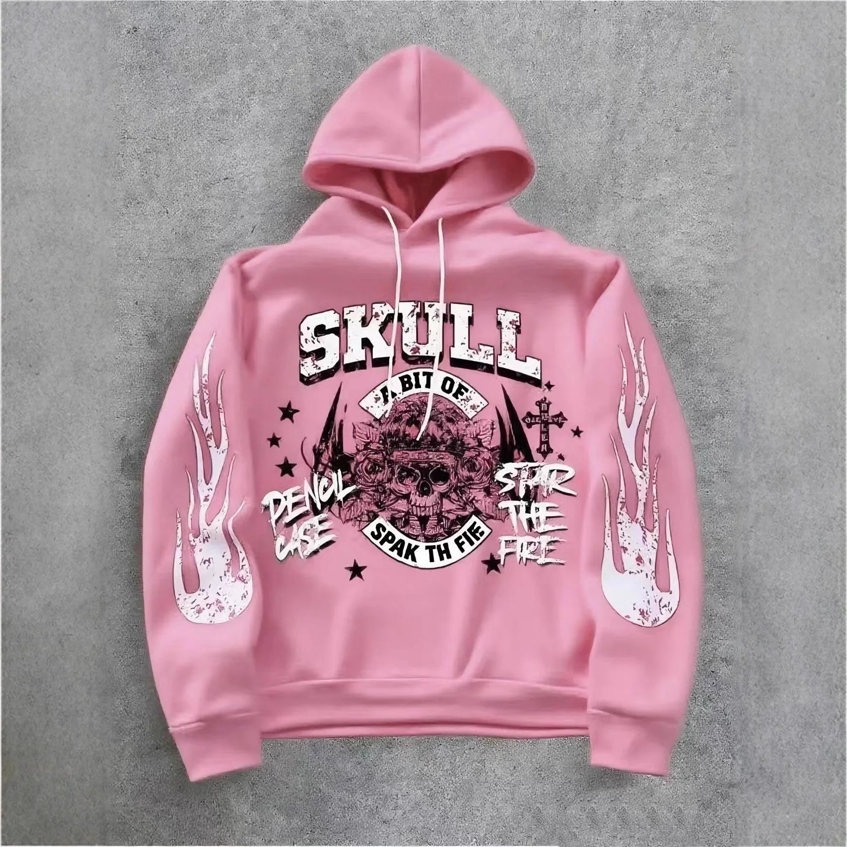 Y2K Hoodie Red Skull Flame Printed Hoodie Fashion Loose Couple  pullover Men's / Women's Street Harajuku Hip Hop Clothing