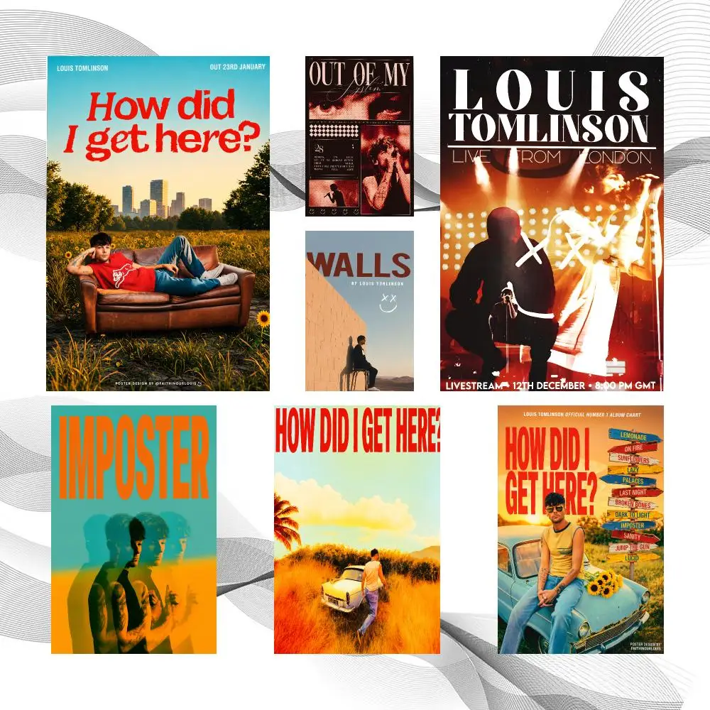 Singer Pop Louis Tomlinson Poster Peel And Stick Wall Art Self Adhesive PP Waterproof Wall Decor Living Room Bedroom Gift