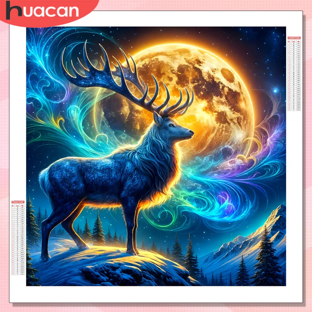 HUACAN Diamond Mosaic Deer Animal Rhinestones Pictures Full 
