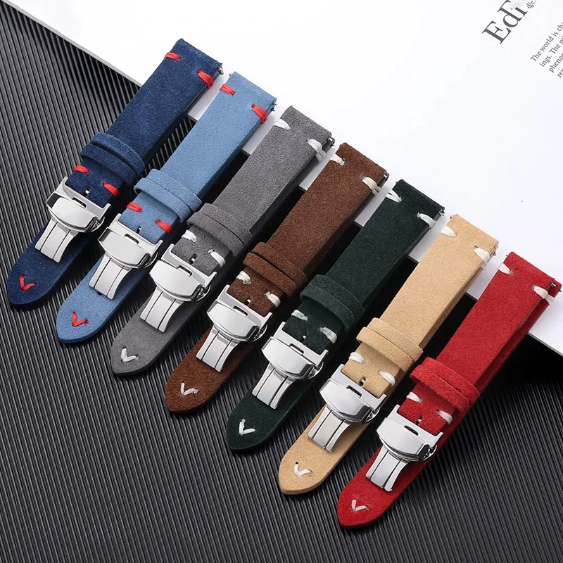 Suede Leather Watch Band 18mm 20mm 22mm Butterfly Buckle Universal Strap for Seiko Bracelet for Rolex for Samsung 6/5/4/3 Belt