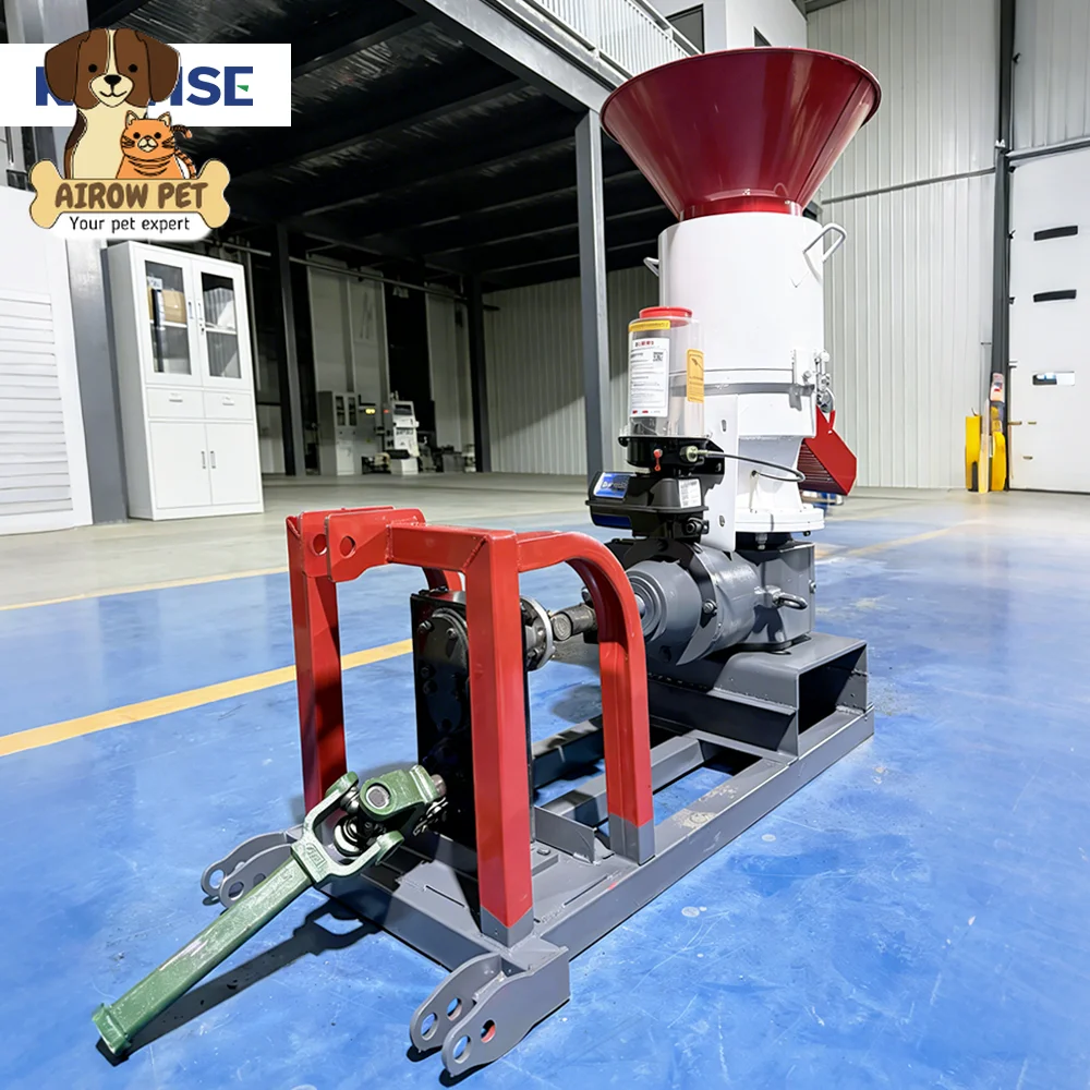 AIROW Flat Die Biomass Pellet Machine PTO Driven for Wood Straw Rice Husk Fuel Pellets for Farm and Small Plant Use