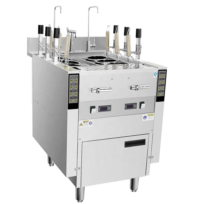 

Large Noodle Boiling Intelligent Automatic Lifting Pasta Cooker | Commercial Gas/Electric Noodle Boiler With Dual Tanks & 6 Bask