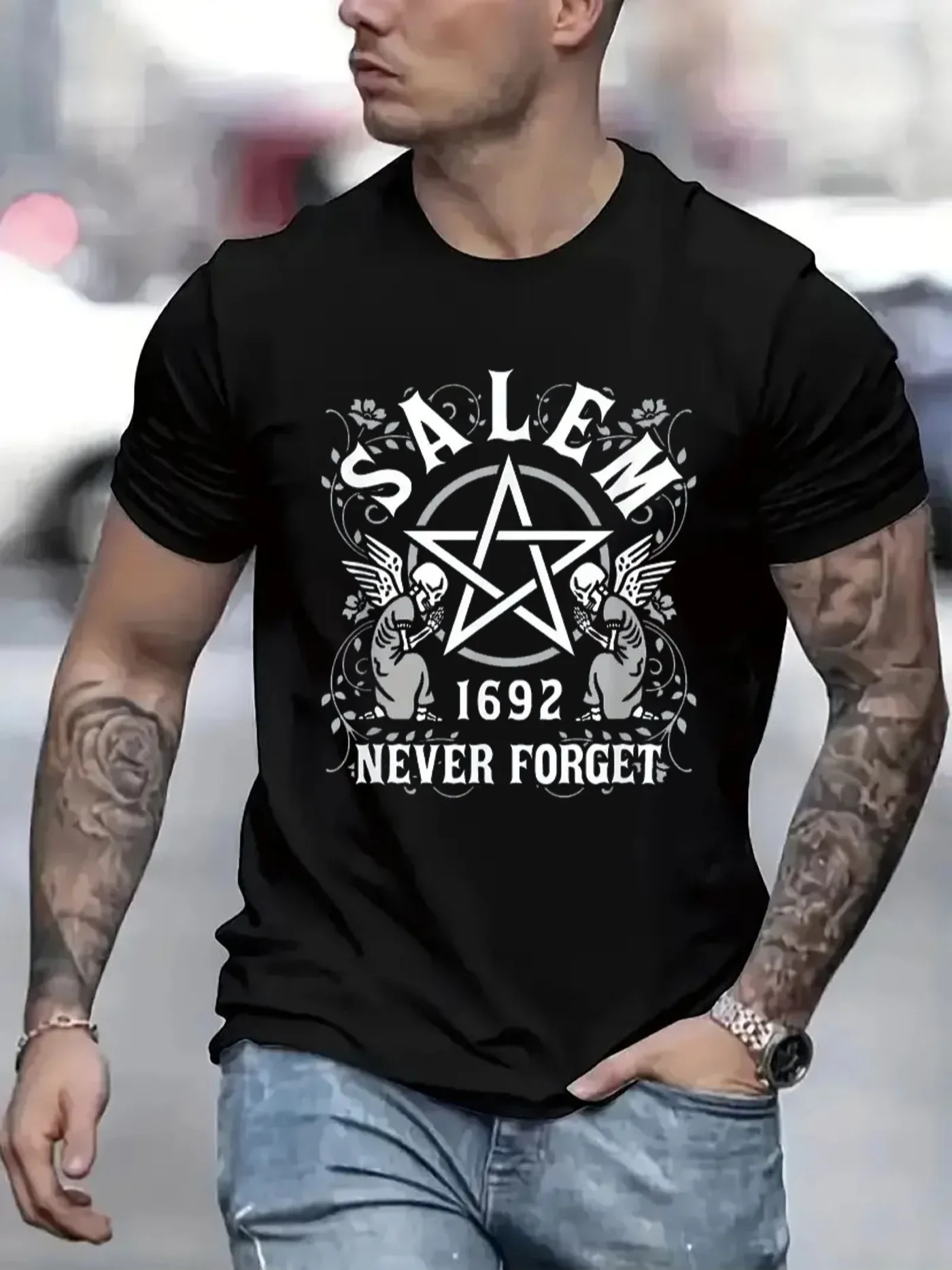 New Men Halloween Casual Short Sleeve Tee 1 Pcs 100% Heavy Cotton - Comfortable Crew Neck, Soft Adorable Tees Tops