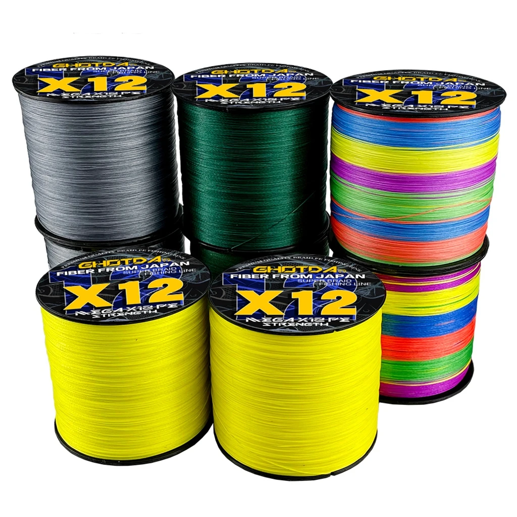 GHOTDA X12 splotki pleciona linka wędkarska 300/500/1000M słonowodne 25-120LB Multifilament PE przewód wędkarski wytrzymałość 0.16-0.55mm