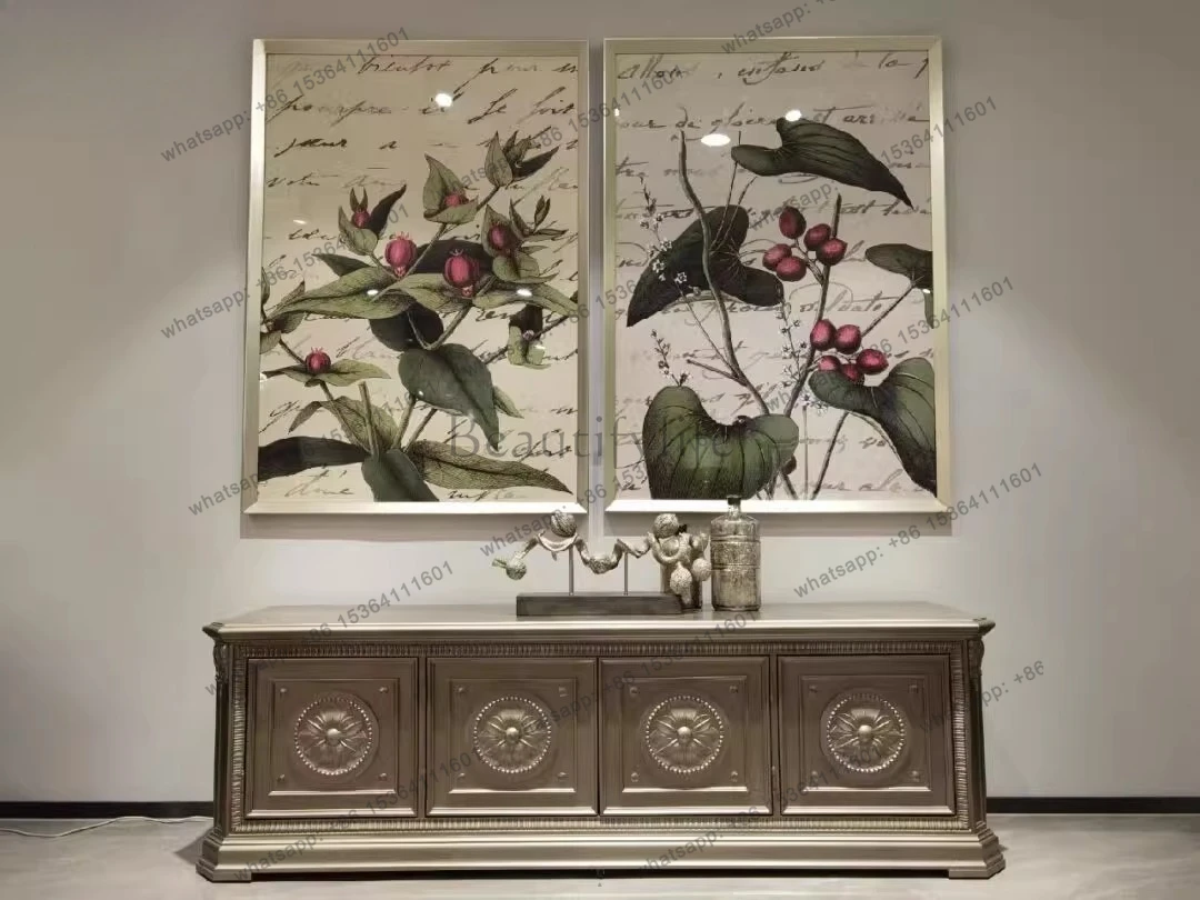

American TV cabinet vintage living room combination French villa oak storage low cabinet