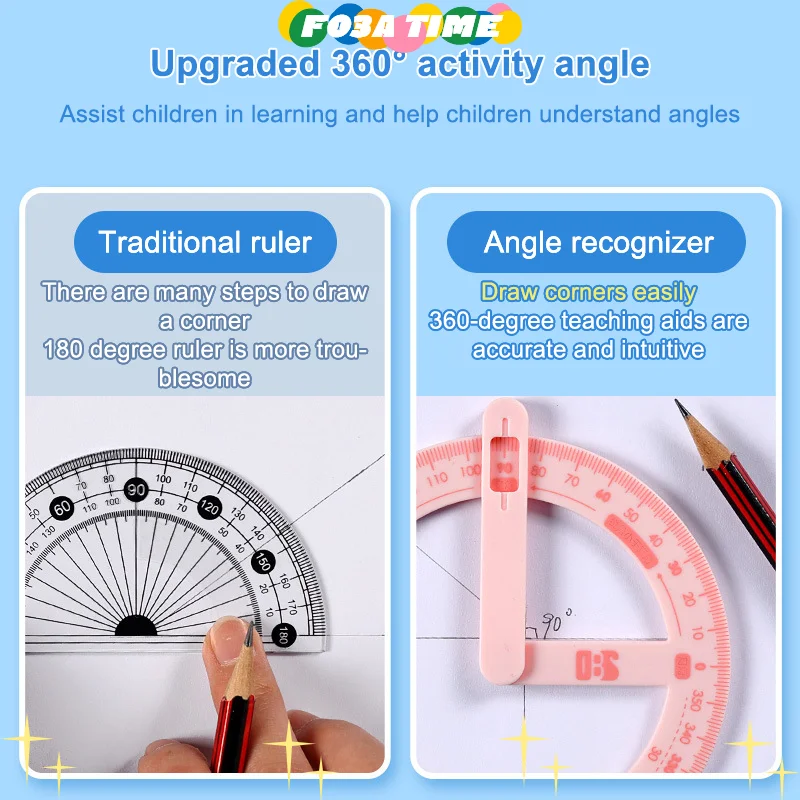 Transportador de ángulo de lectura de 360 grados, ángulo recto y ángulo agudo, ayuda para actividades, dibujo, papelería, enseñanza para estudiantes