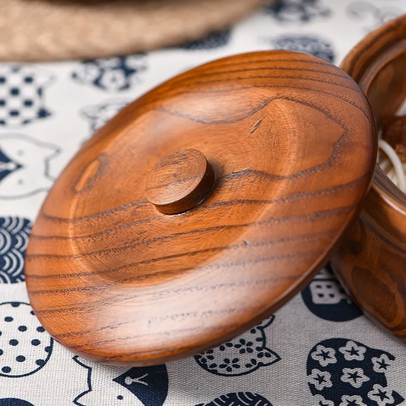 Integrated Wooden Bowl for Home Use - Tibetan Style with Lid