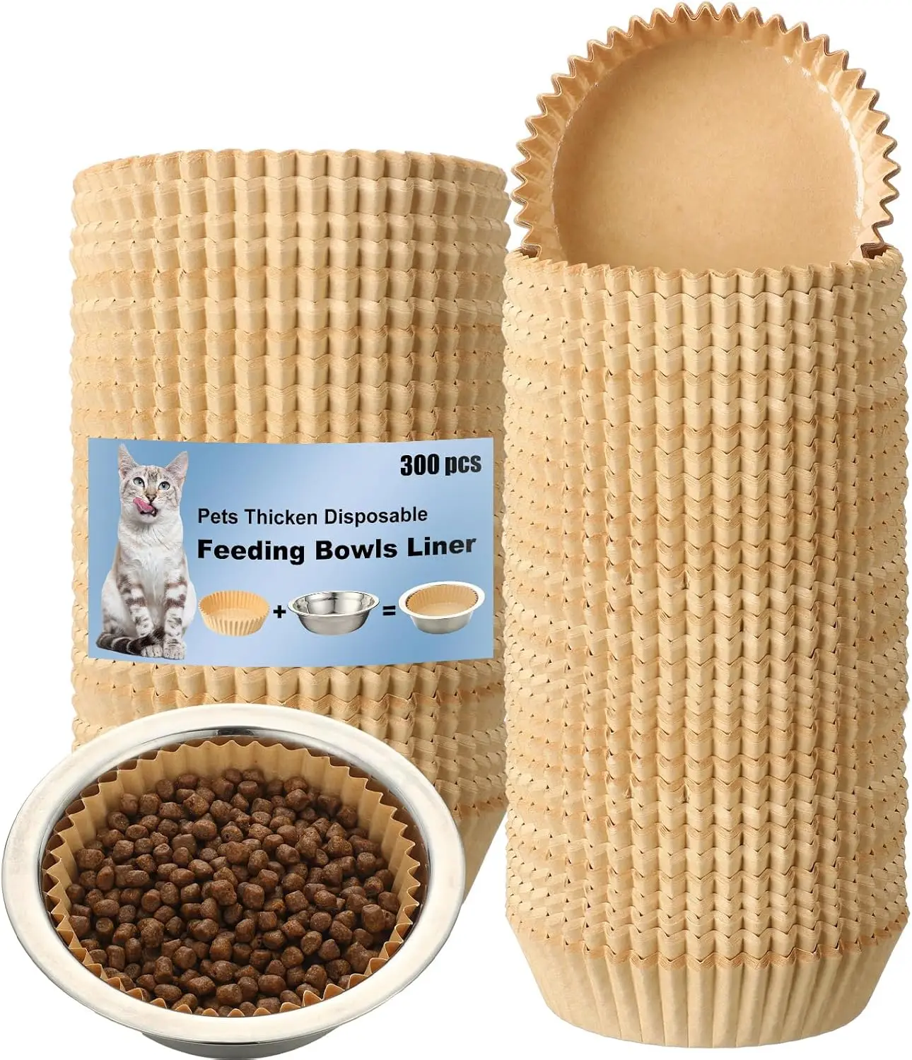 300 Pcs Pet Disposable Feeding Bowls Liner Bulk Cat Food Bowls Small Paper Liner for Small Dogs Cats Dish Wet Food Feeding Stati