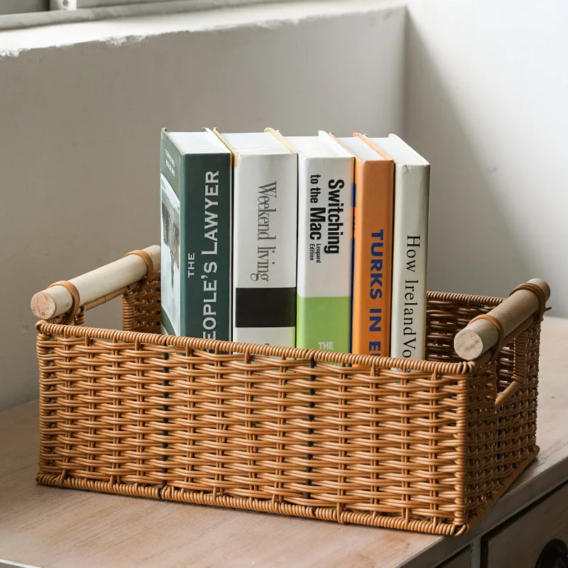 

Корзина для хранения из искусственного ротанга, тканые корзины, длинный узкий органайзер, декоративный для организации бара, журнального столика, спальни