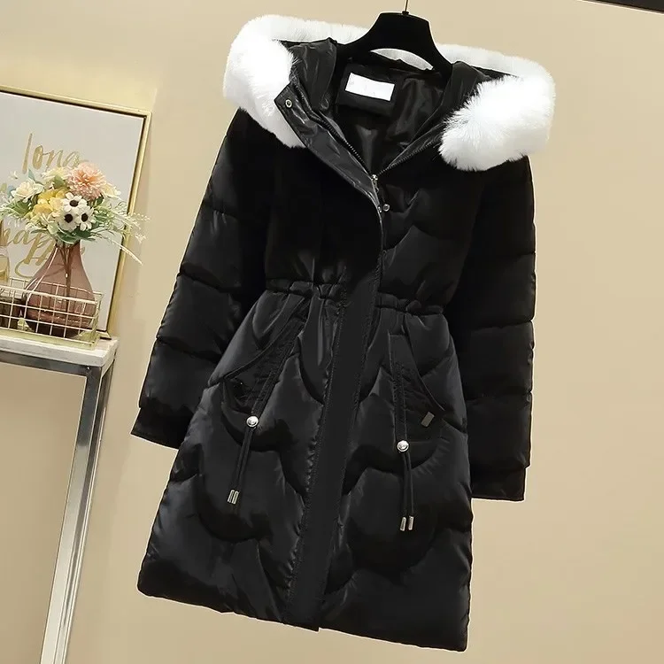 Winter Hooded Long Parkas Women Down Cotton Snow Wear Overcoat Thicken Warm New Cotton Padded Chaqueta Female Student Coat