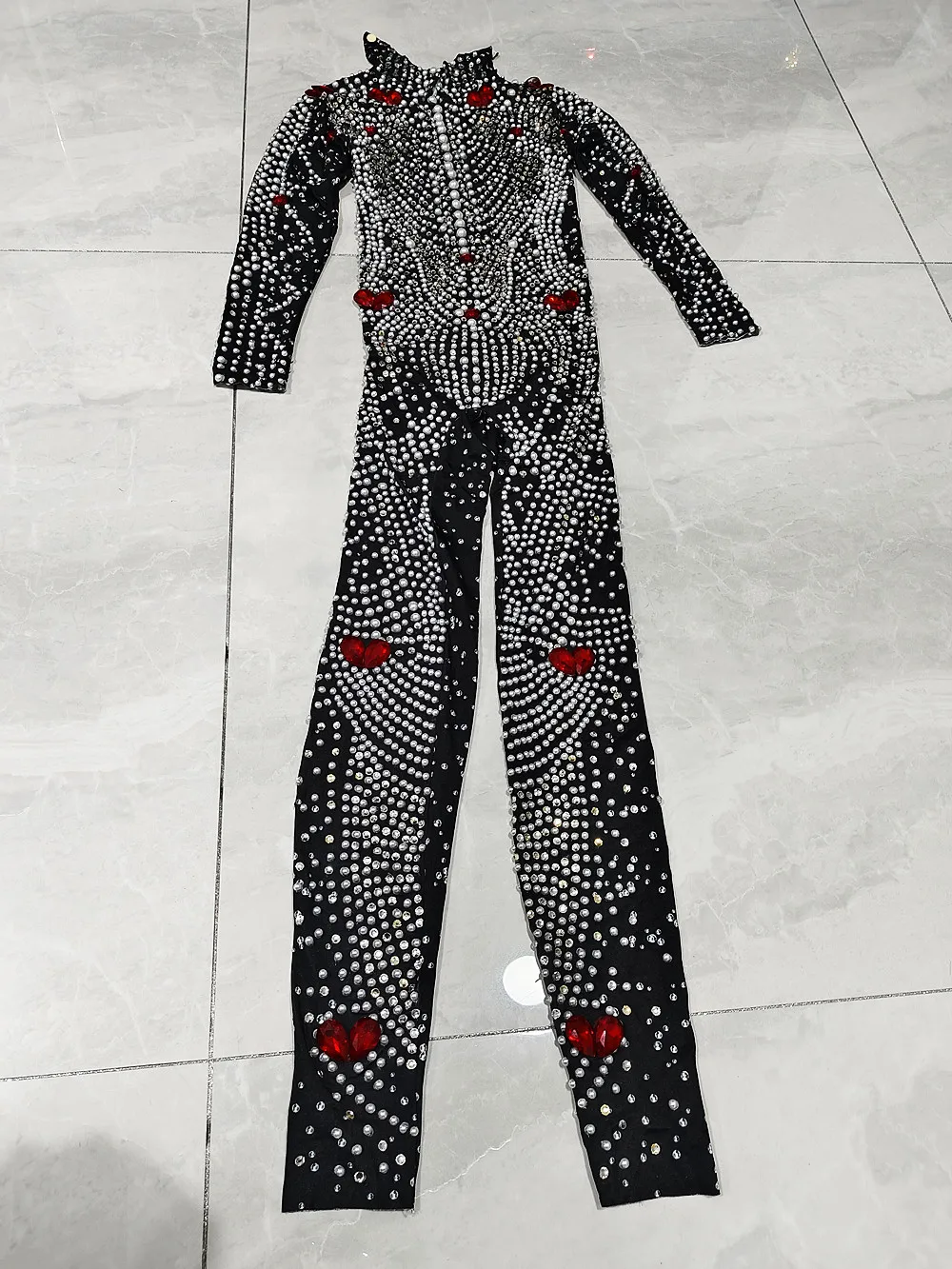 Women Sparkly Rhinestones Pearl Tight Jumpsuit for Celebrity Birthday Luxury Evening Party Rompers Bar Singer Stage Show Costume
