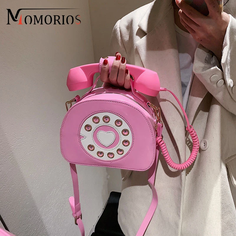 Unique Telephone Look Crossbody Bag for Sweet Girls Glossy Patent Leather Waterproof HandBag Creative Phone Shaped for Women